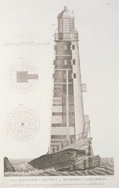 Edystone Lighthouse engraved by John Record, 1784 by Henry Winstanley